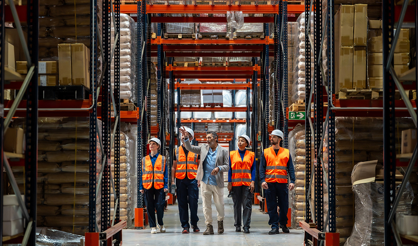 workers touring supply facility