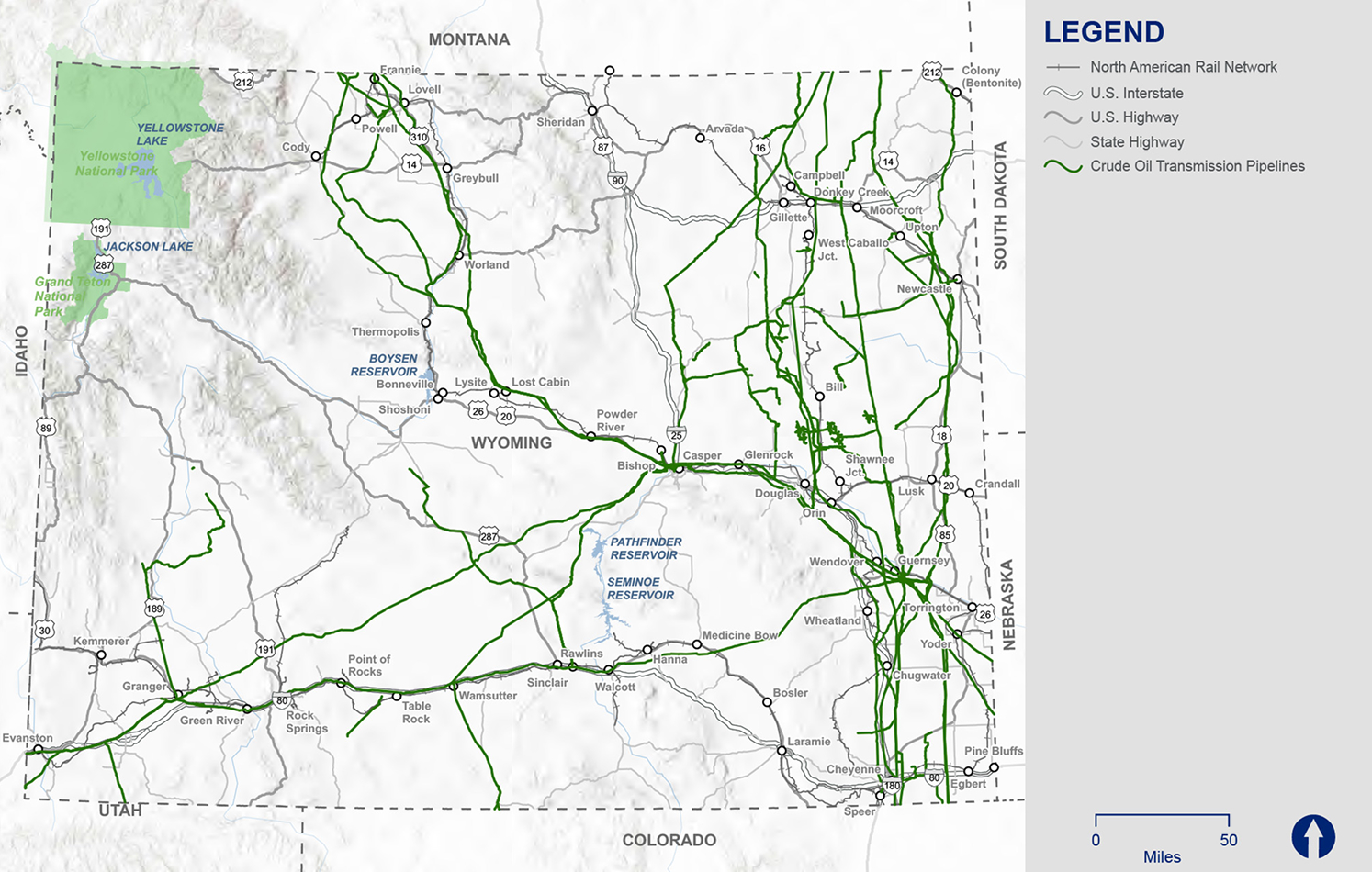Existing Wyoming Crude Oil Pipeline Network map