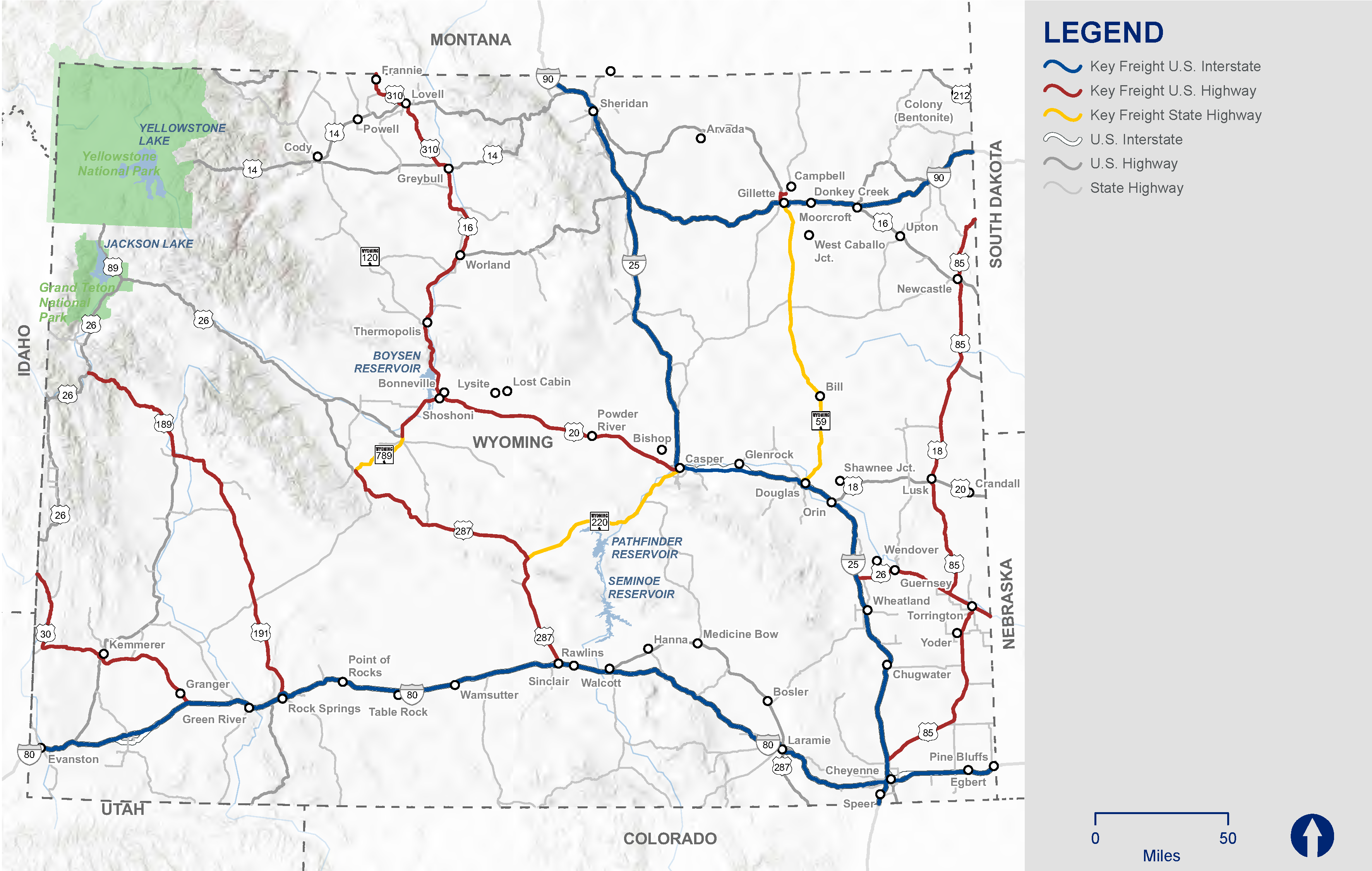 Wyoming’s Network of Existing Key Freight Highways map
